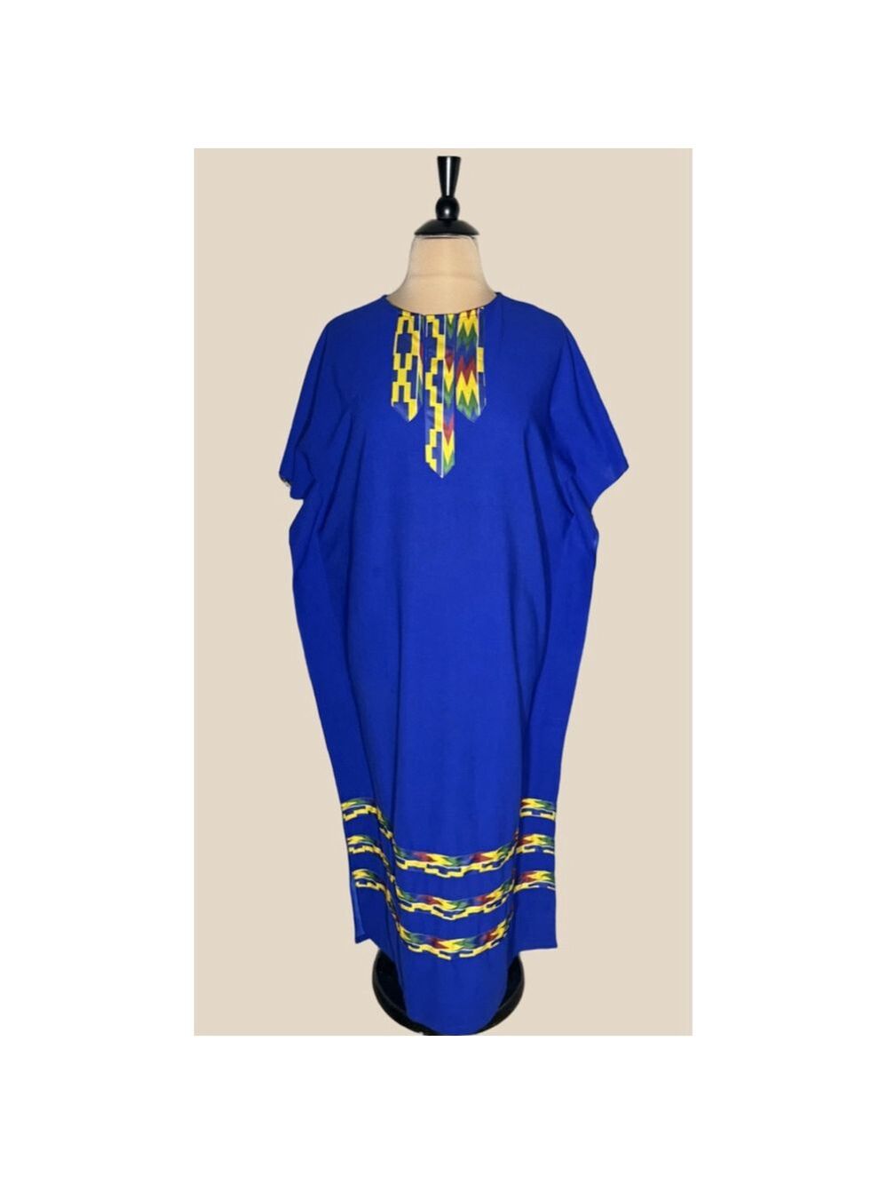 Vintage maxi kaftan dress hippie 70s boho blue ethnic art festival Ren fair sz L